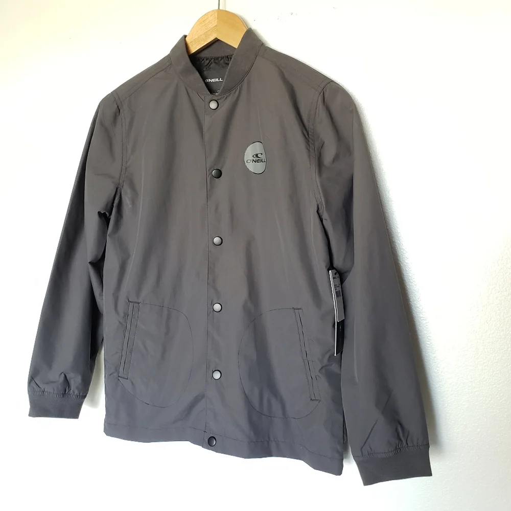 O'Neill Boys Lightweight Jacket‎ Size L Gray Mock Neck Snap Front Pockets NEW